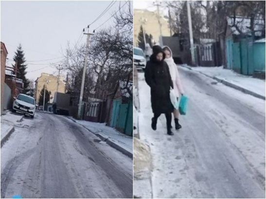 В Ростове дорога в переулке Строительном превратилась в ледовый каток