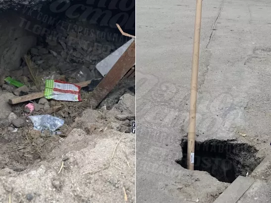 В центре Ростова жители обозначили глубокую яму в асфальте, воткнув в нее палку