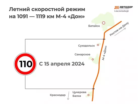 На трассе М-4 «Дон» в Ростовской области с 15 апреля будет увеличен скоростной режим