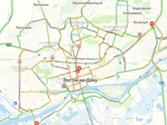 Ростов сковали девятибалльные пробки в пятничный вечер 19 апреля