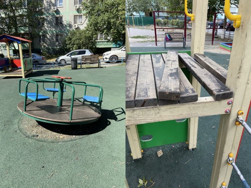 Детская площадка на Таганрогской пришла в негодность спустя несколько месяцев после ремонта