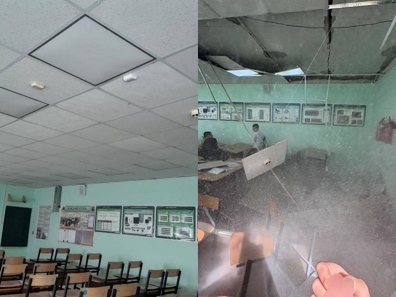 В Ростовской области в одной из школ в кабинете частично обвалился потолок