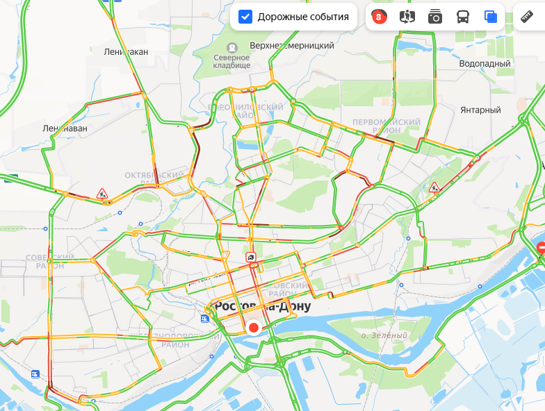 Восьмибалльные пробки сковали Ростов вечером 14 ноября