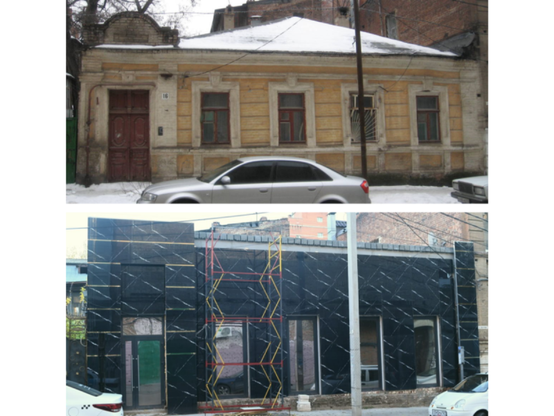 Фасад исторического дома на Шаумяна в Ростове закрыли современной облицовкой