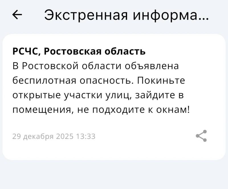 Днем 29 декабря на Дону объявили беспилотную опасность